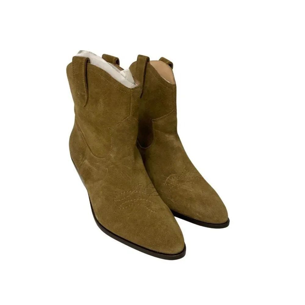Boden Womens Suede Western Ankle Boot Brown EU 39 US 8 Pull On Pointed Toe A1462